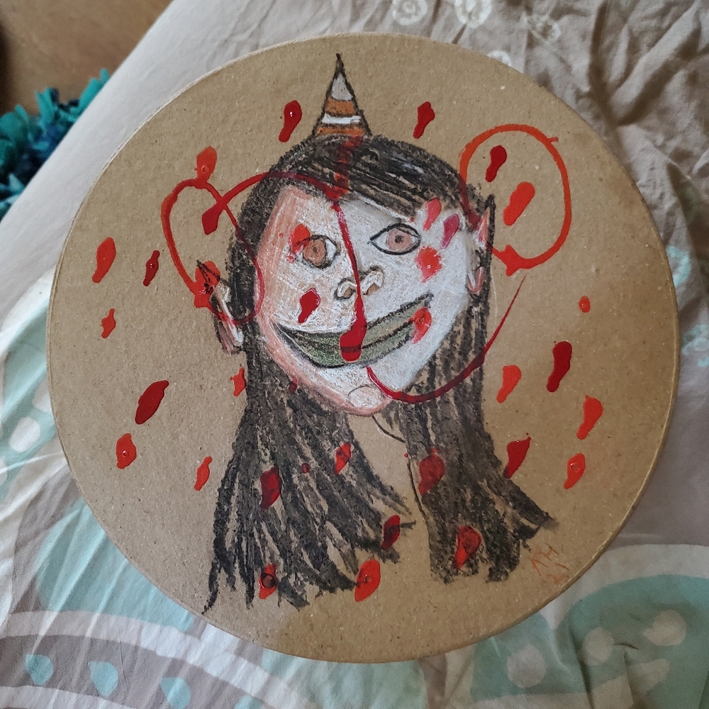 Hat box with original art on lid
